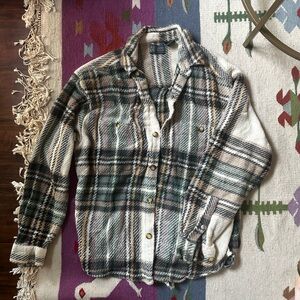 Vintage Raw Rags 100% Cotton Plaid Button-Up Flannel Shirt earth tones M